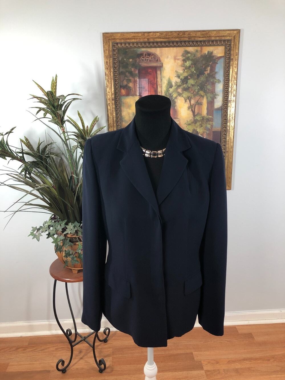 Charter Club Blazer Women's Size 4 Navy Button Front Tailored Classic Office